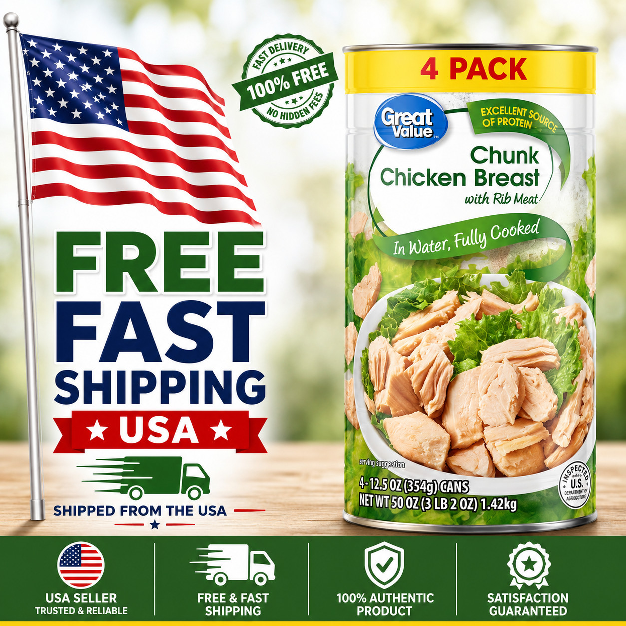 Great Value Chunk Chicken Breast, 12.5 Ounce Can (4 Pack)