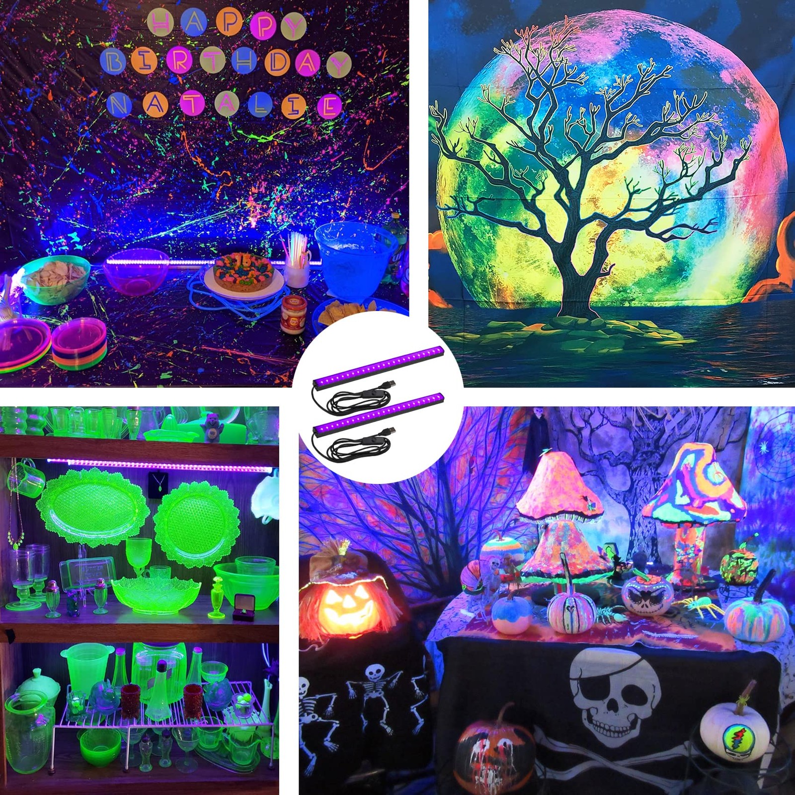 Black Light Bar 10W UV Blacklight Strip for Glow 1 ft 2 Pack,