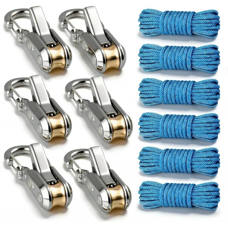 6 Lock Rope Buckle Down Hooks Tie Tightening Tensioner Rope Roller with Cargo