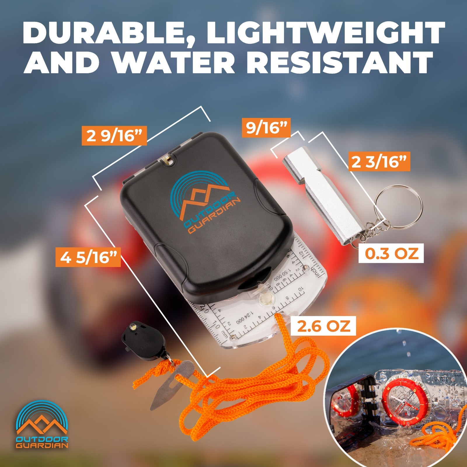 Pathfinder Mirror Sighting Compass w/Global Needle, Declination, Whistle, & LED