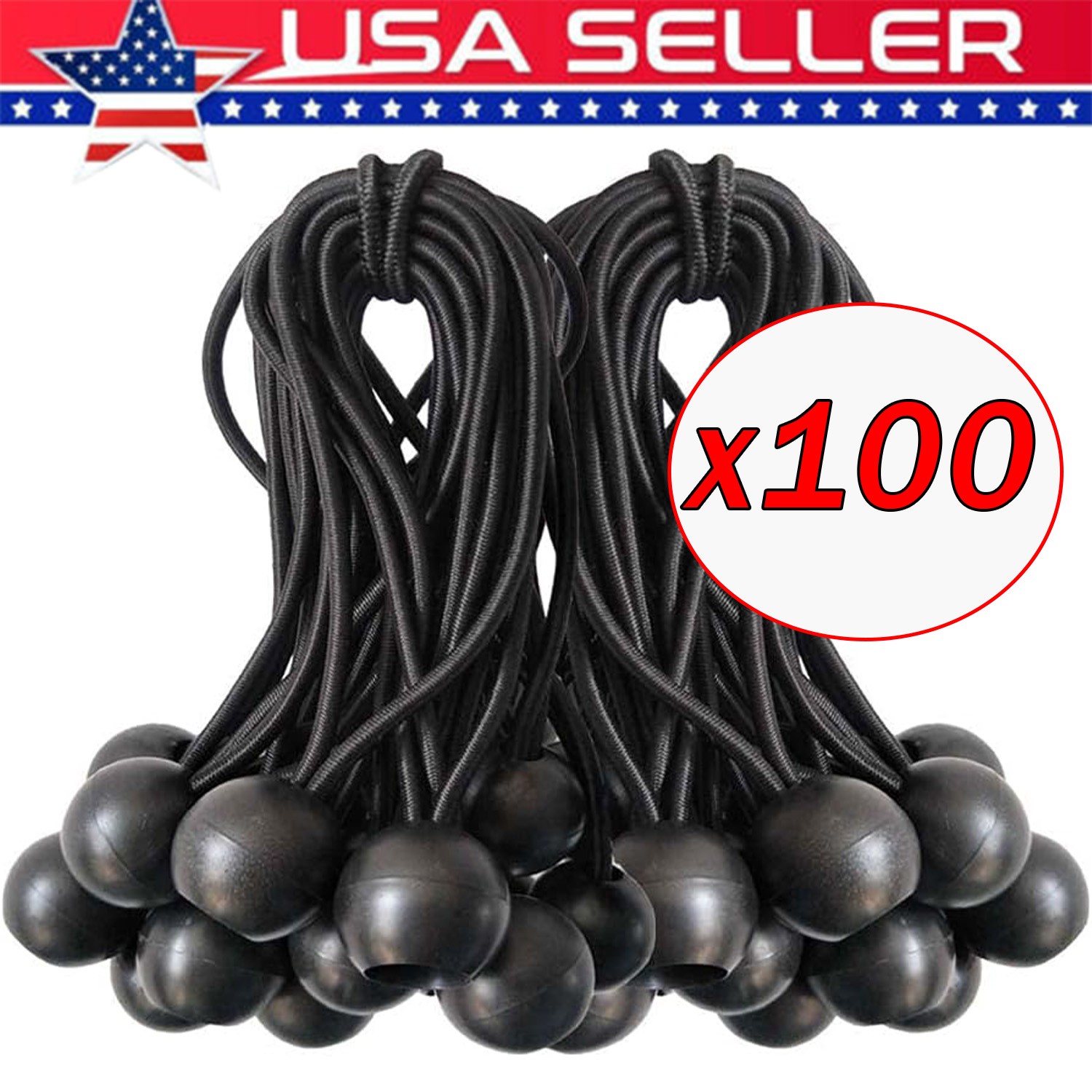 100pcs 4″ Inch Black Ball Bungee Bungie Cord Canopy Tarp Tie Downs Straps New
