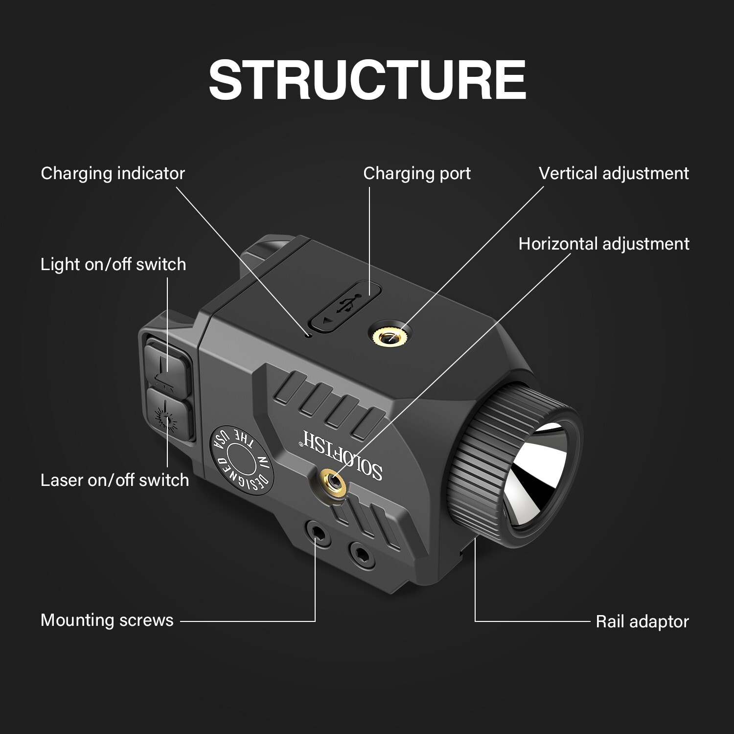 SOLOFISH 600 Lumen Flashlight & Red Laser Sight Combo Full Size Picatinny Rail