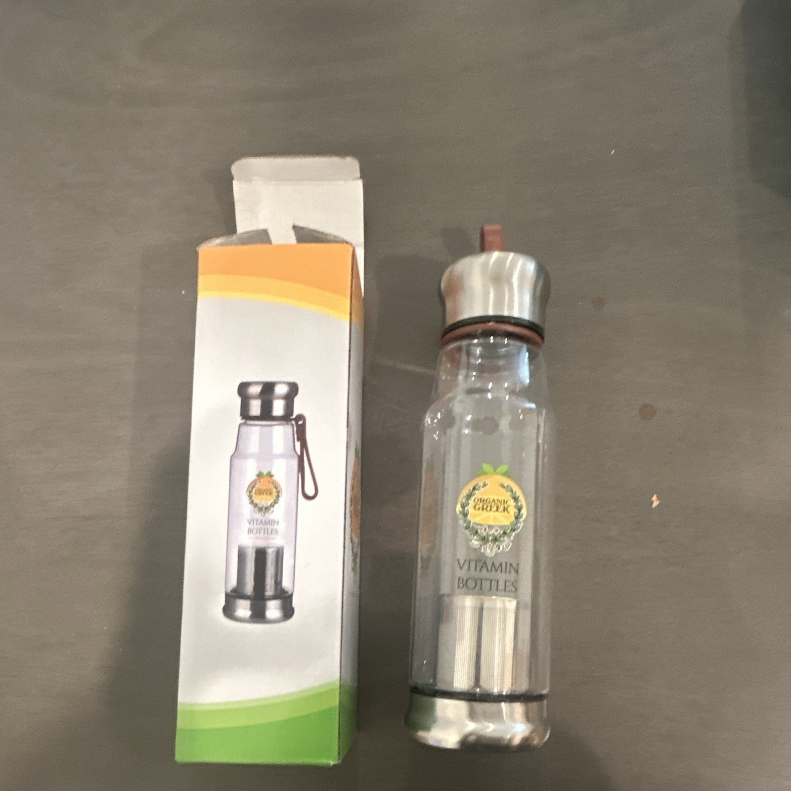 Organic Greek Vitamin Bottles 22 fl oz Clear/Silver Reusable Infuser Bottle