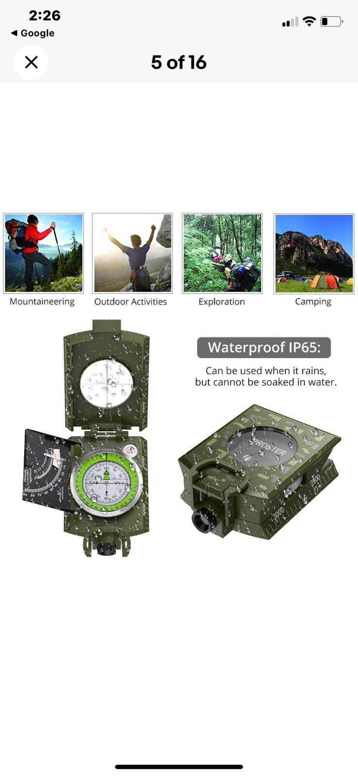 Outdoor NIB Camping Compass IP65 Waterproof Camouflage Sighting Clinometer