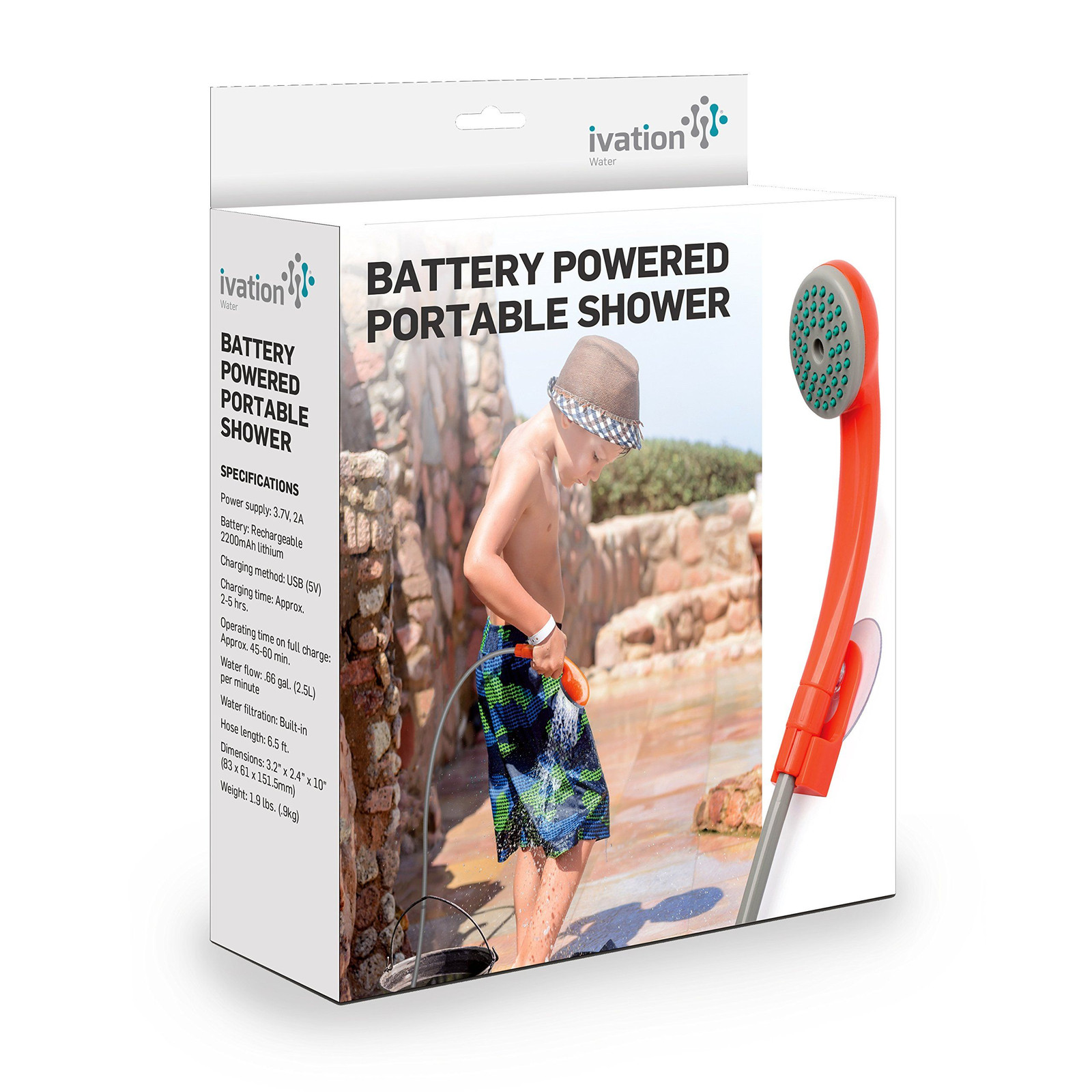 Ivation Portable Outdoor Shower, Battery Powered – Operated, Orange