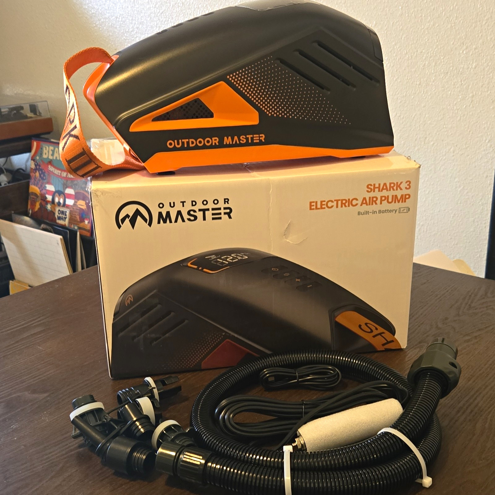 OutdoorMaster Shark 3 Electric Air Pump Digital Gauge 150 PSI 12V 4 Adapters