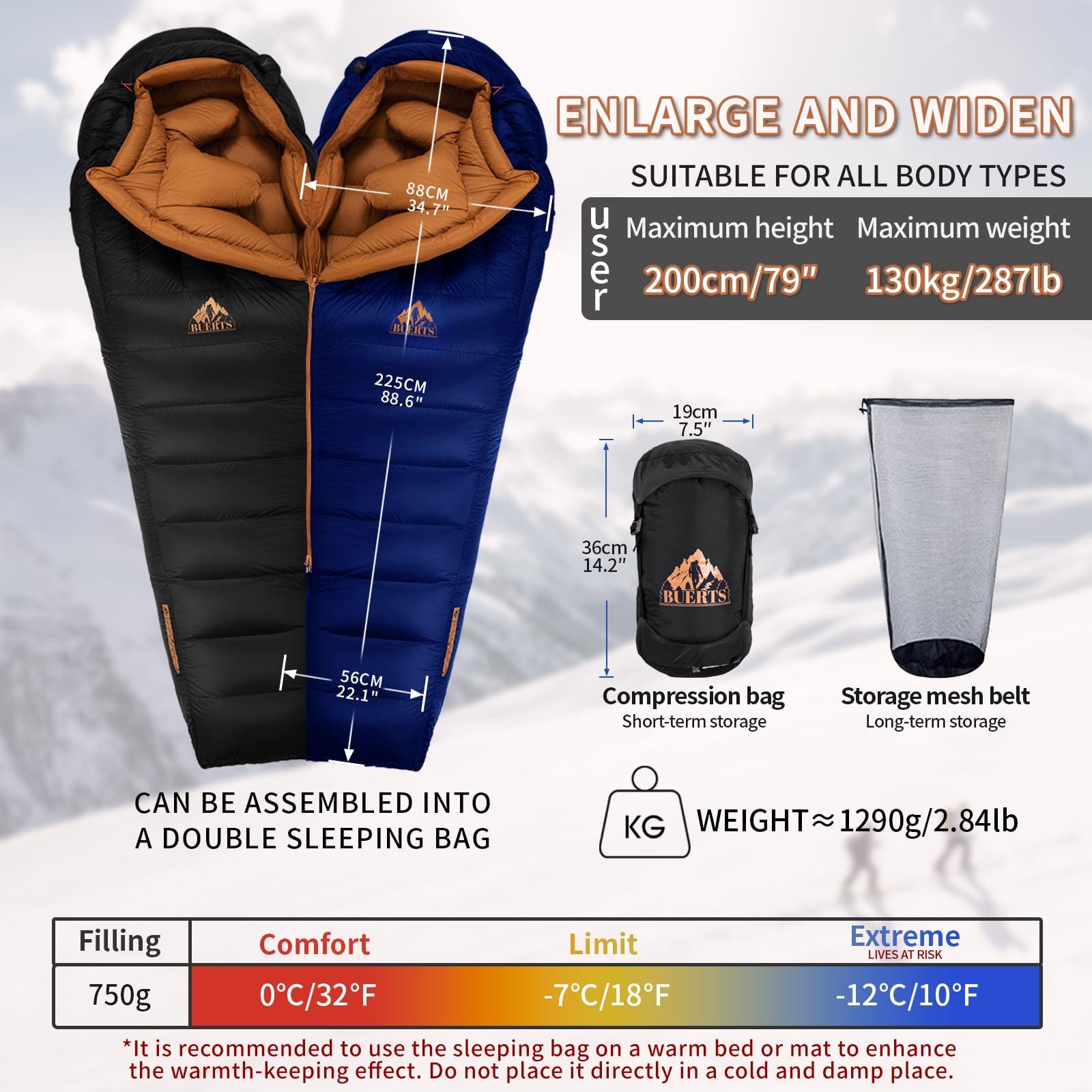 Down Backpacking Sleeping Bag.Cold Weather Sleeping Bag 30°F 20°F 10°F (Multi…