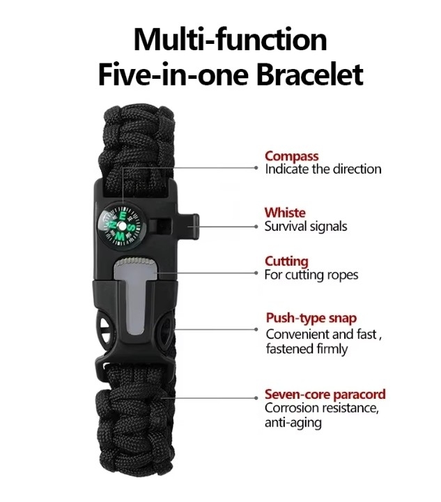 Compass Bracelet With Flint Seven Core Paracord Bracelet Inginiter Outdoor Tool