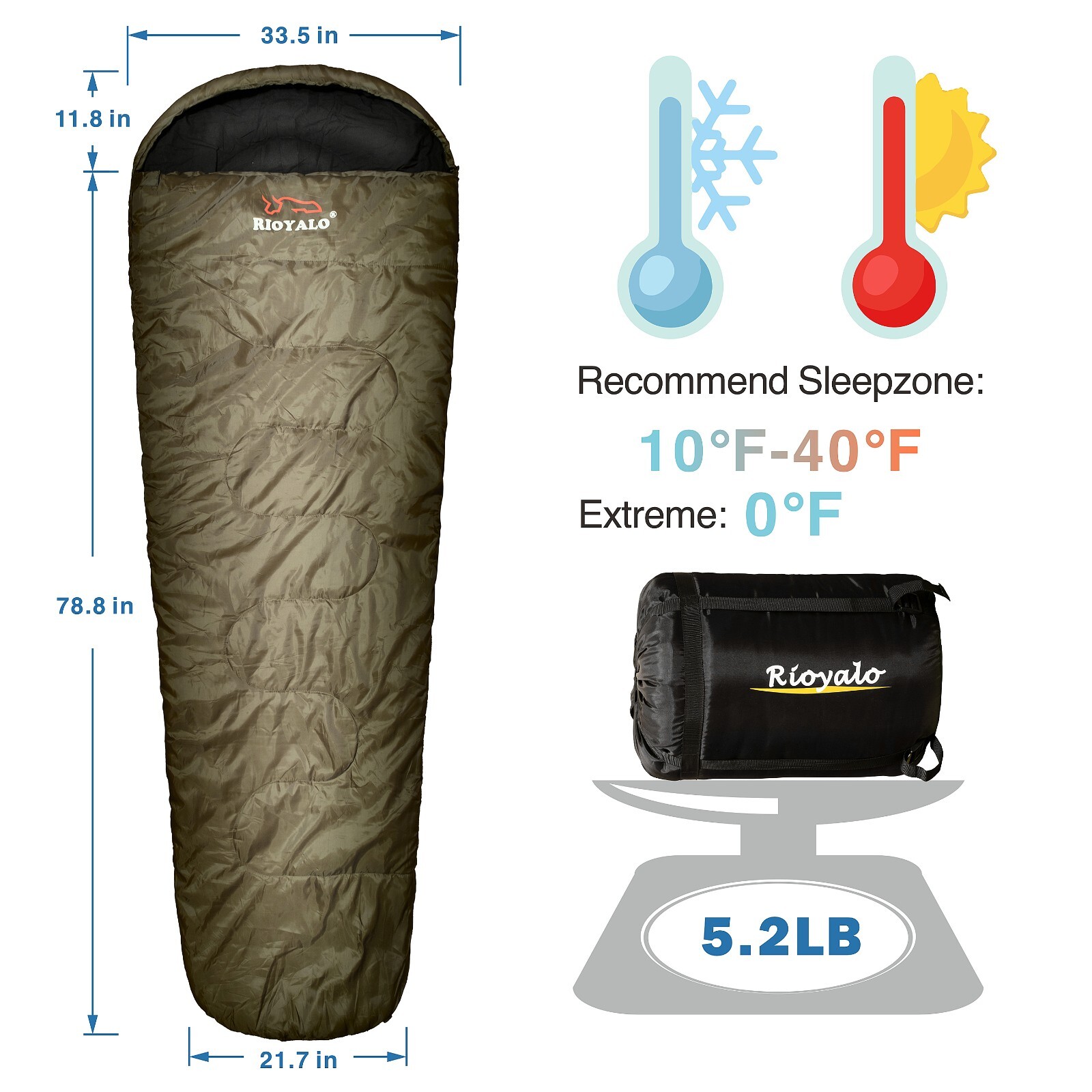 0 Degree Cold Weather Winter Sleeping Bags for Adults Big & Tall – Mummy w. Sack