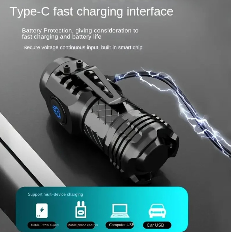1pc Super Bright Mini LED Flashlight Rechargeable 5 Modes Camping TravelKit
