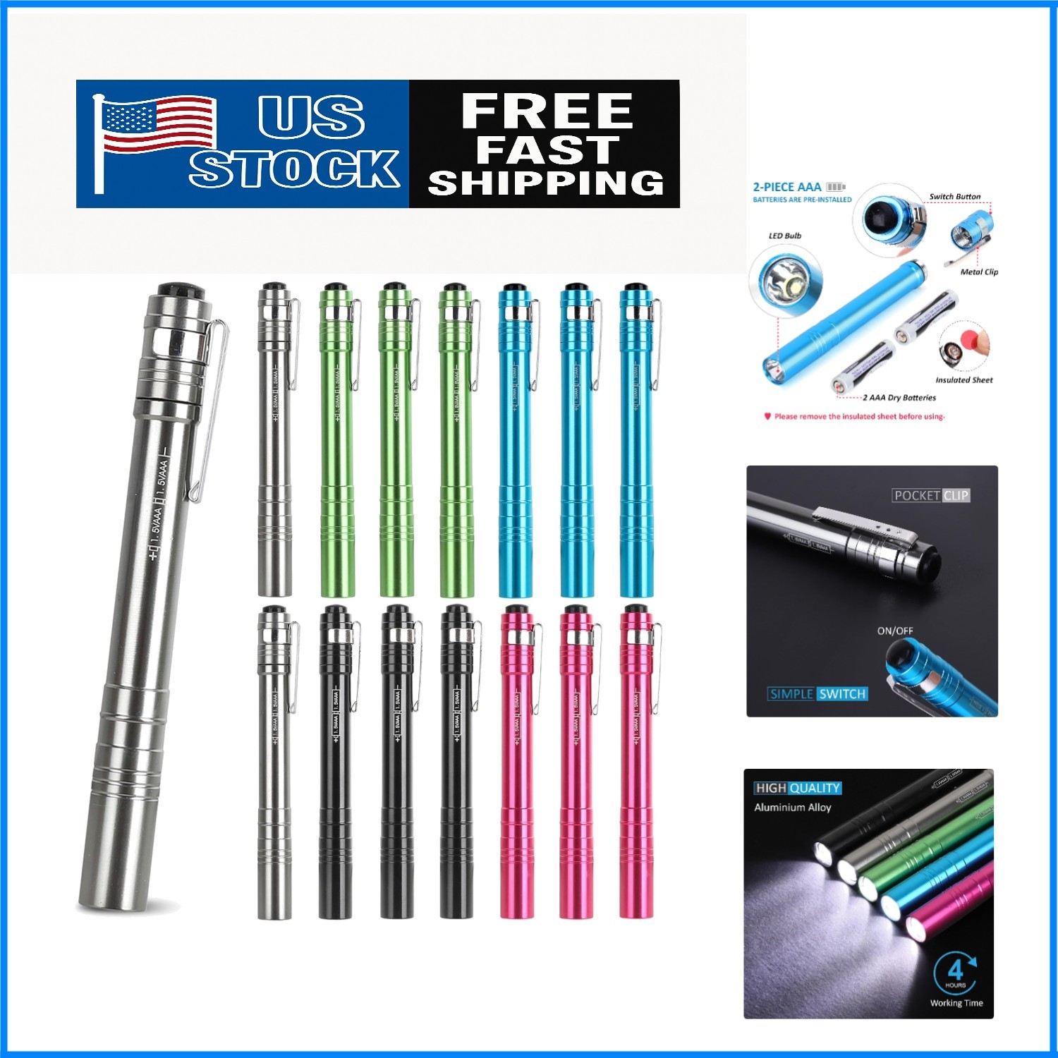 Durable Aluminum 15-Pack LED Flashlights – Batteries Included for Immediate Use