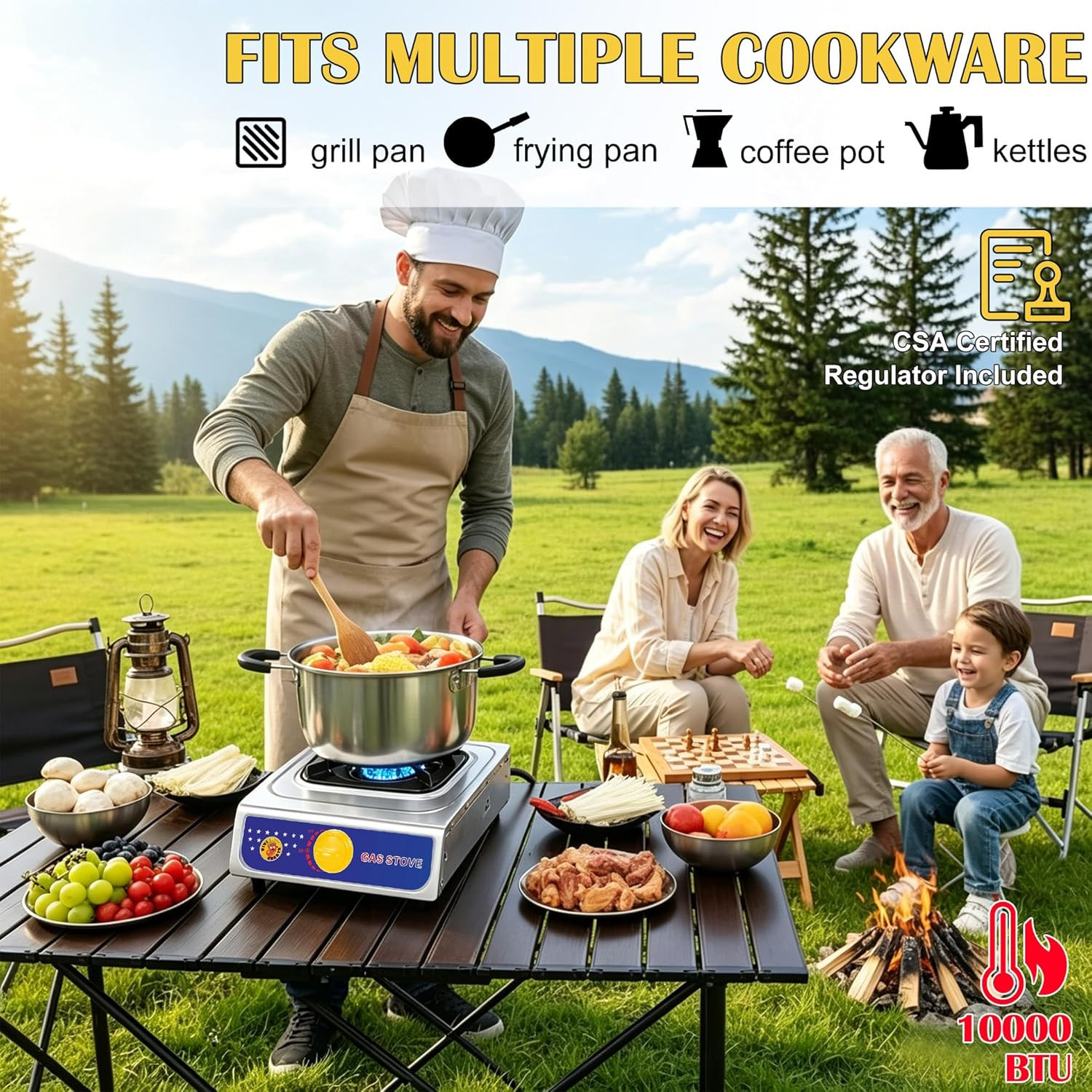 Propane Gas Stove 10000 BTU Single Burner Stainless Steel Cooktop Portable Ou..