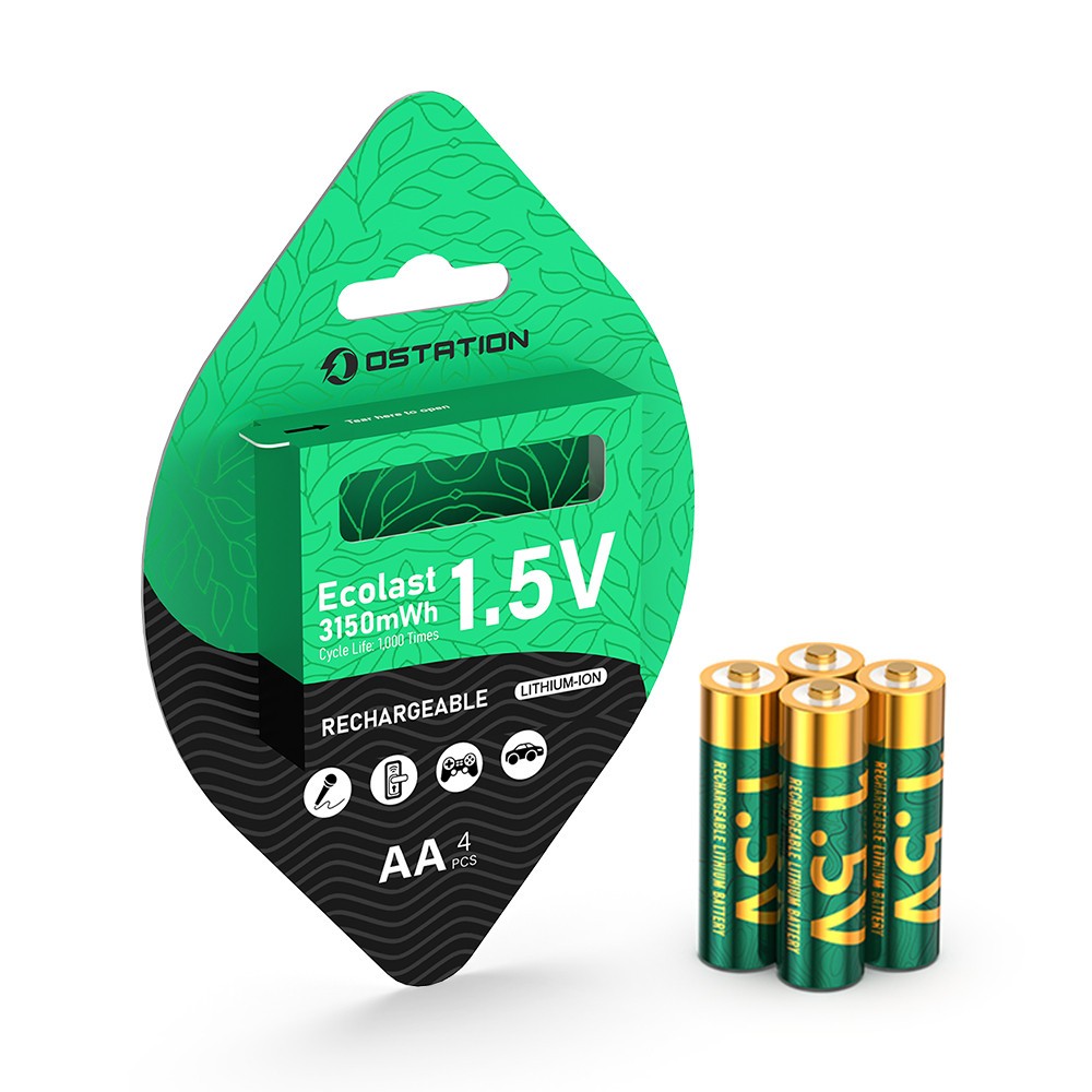 Olight Ostation Ecolast 1.5V 2100mAh AA 4PK Rechargeable Lithium-ion Batteries