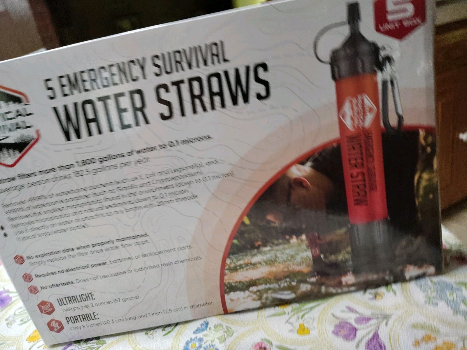 5 Emergency Water Filter Straws 1800-Gal Survival Camping Hiking BPA Free 5-Pack