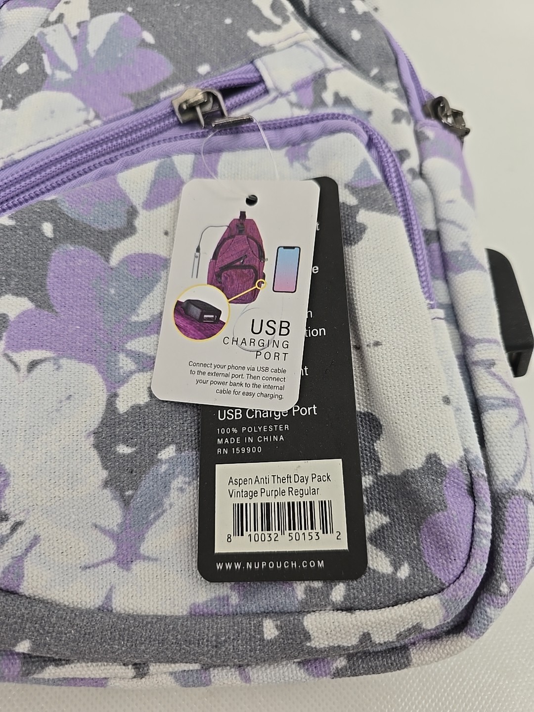 Anti-Theft Daypack Crossbody Sling Backpack, USB Charging Connector Port, Lig…