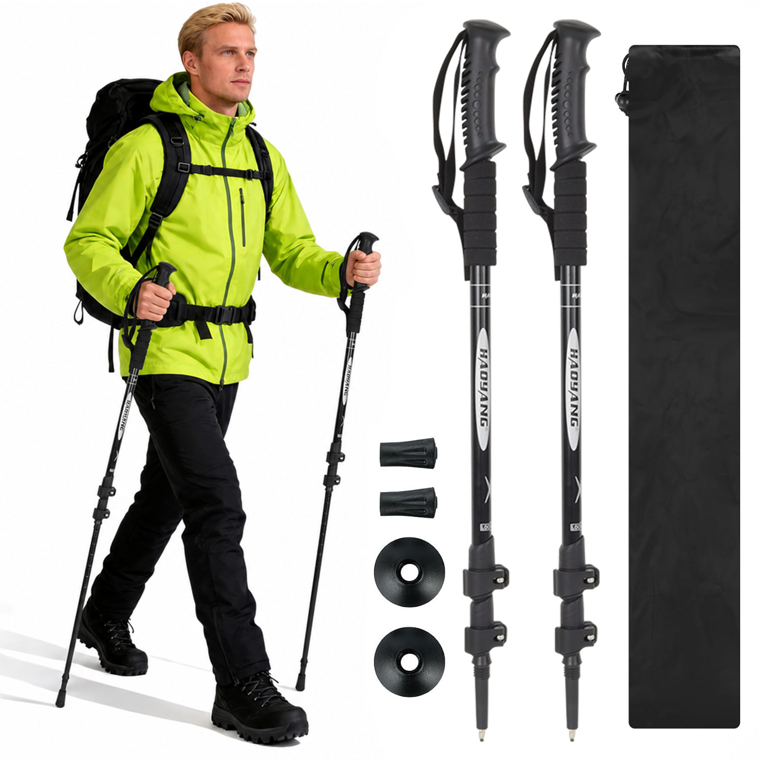 2PCS Foldable Trekking Hiking Poles Walking Sticks with Flip Lock Lightweight