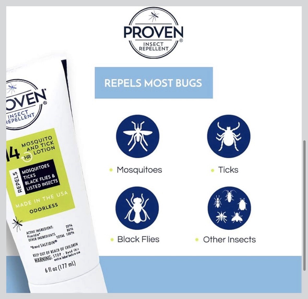 Proven Insect Repellent Lotion Mosquitoes, Ticks, & Flies-6 oz Odorless 3-Pack