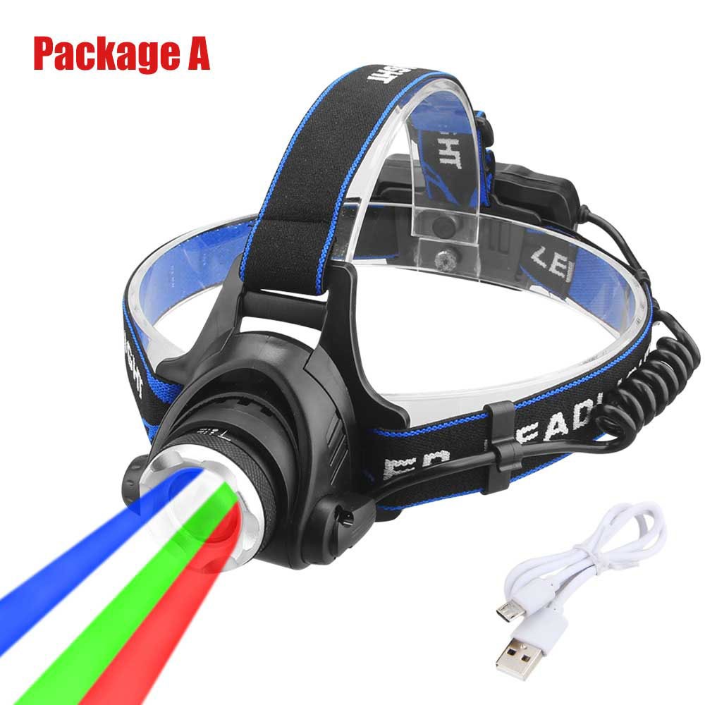Multicolor LED RGBW Zoom Headlamp Head Light Predator Hunting Lamp Torch Warning