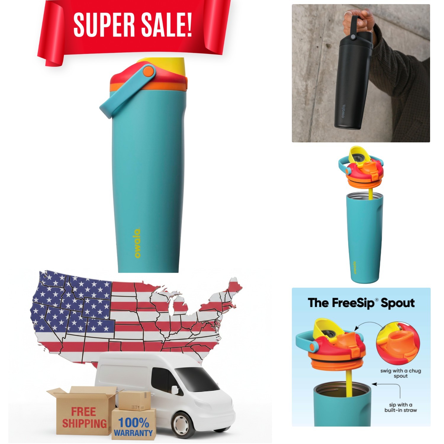Stylish 30oz Stainless Steel Water Bottle with Two-Way Straw & Ergonomic Handle