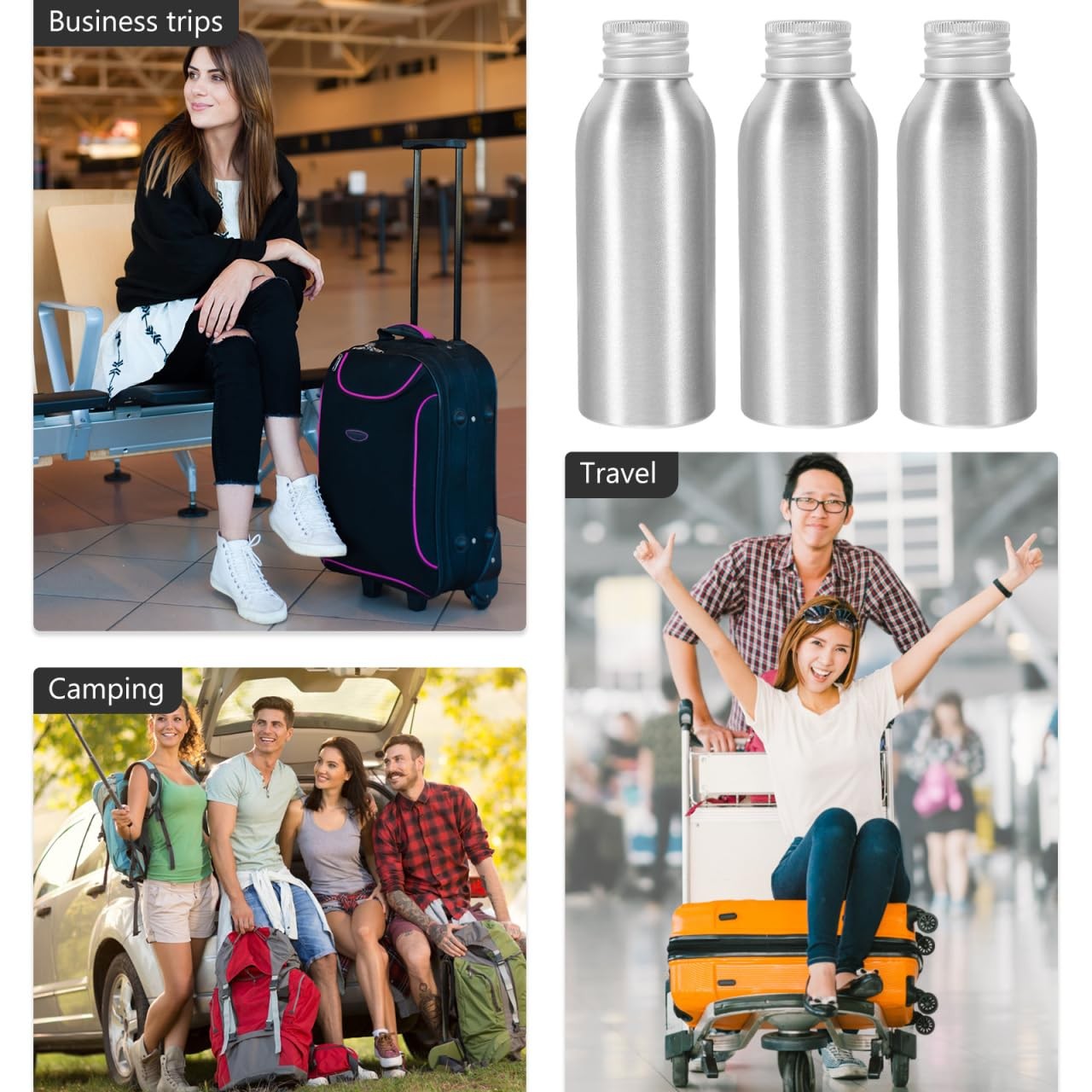 3 Sets Aluminum Travel Bottles 100ml Empty Bottle 3.4 Ounces, Silver