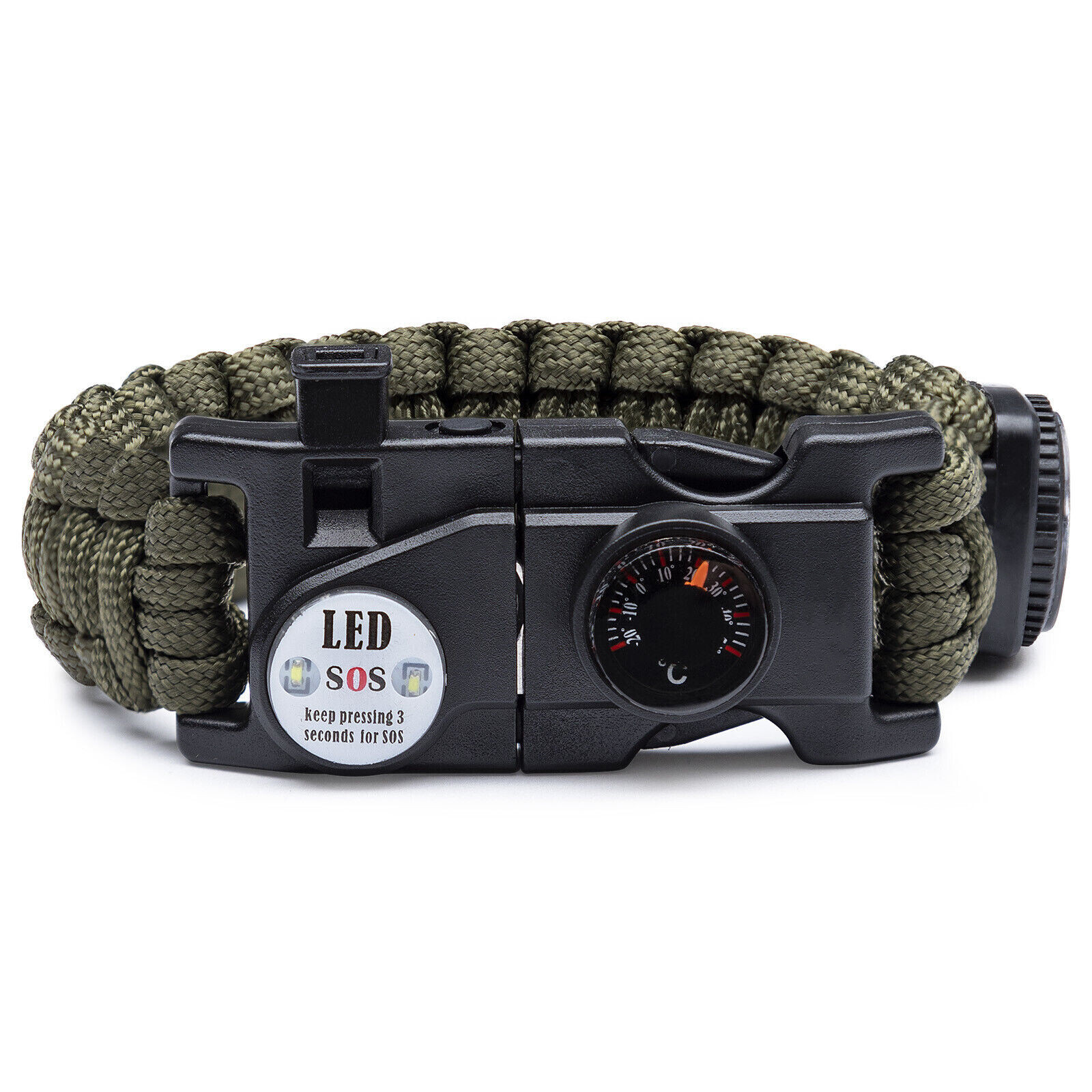 Paracord Survival Bracelet Waterproof Adjustable Fire Starter Compass Whistle US