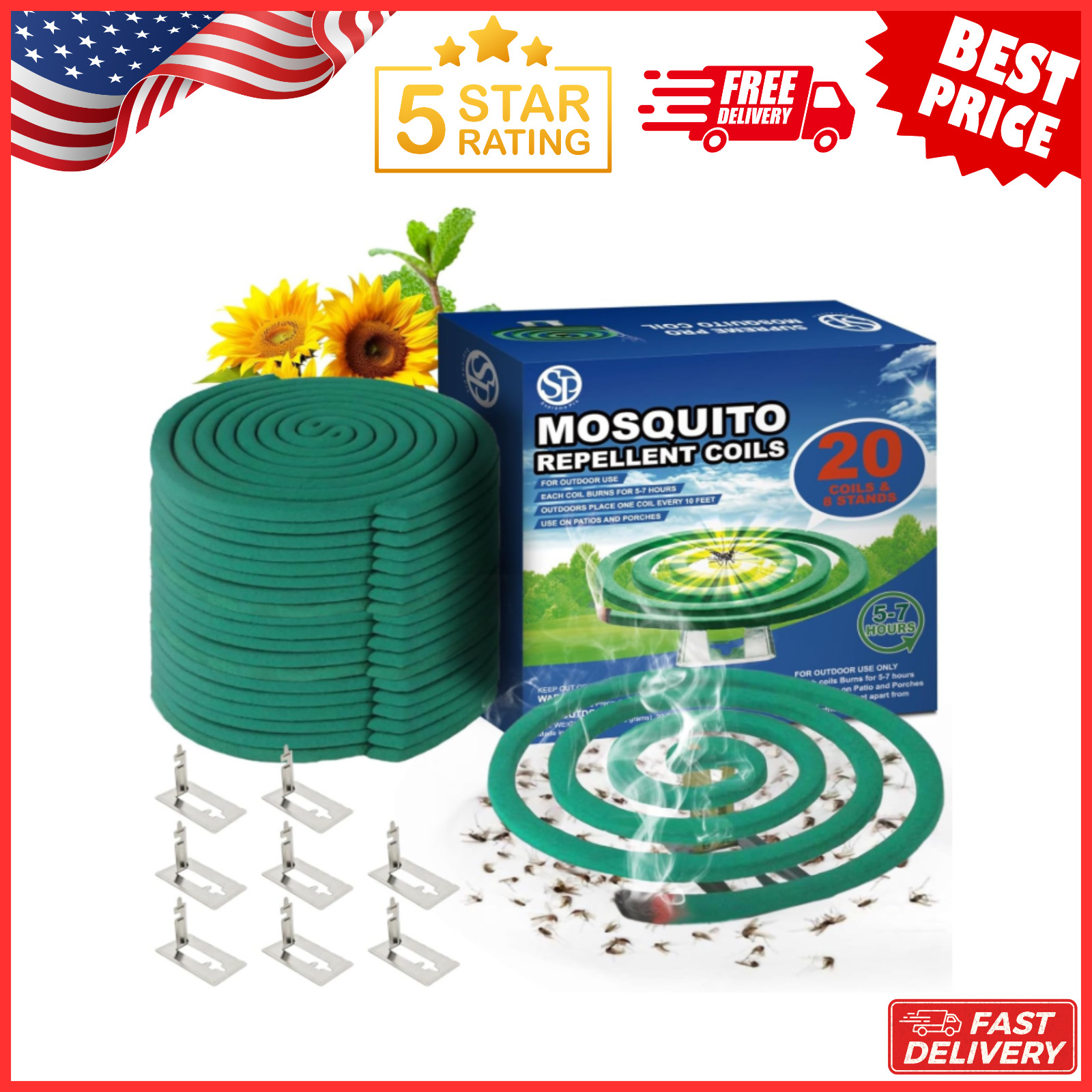 Mosquito Repellent Coils Outdoor – 16 Coils & 8 Stands, 10ft Range