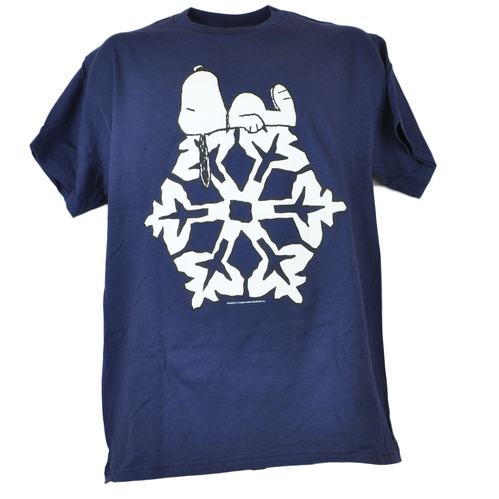 Peanuts Snoopy Over A Snowflake Men Adult Navy Short Sleeve Crew Neck Tshirt Tee
