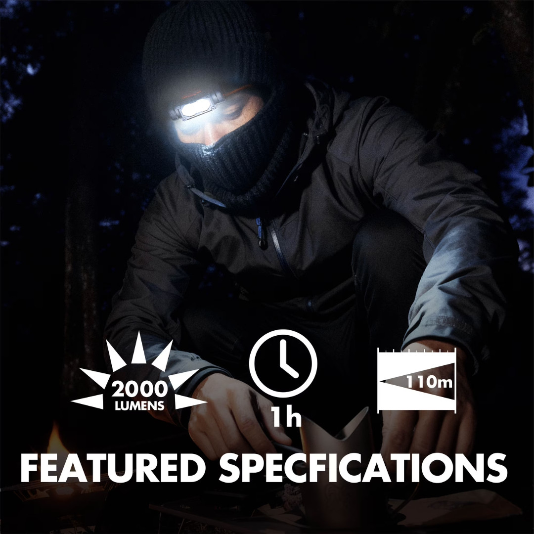 Ozark Trail LED Rechargeable Headlamp, 2000 Lumens, 4 Modes, IPX4 Water Resistan