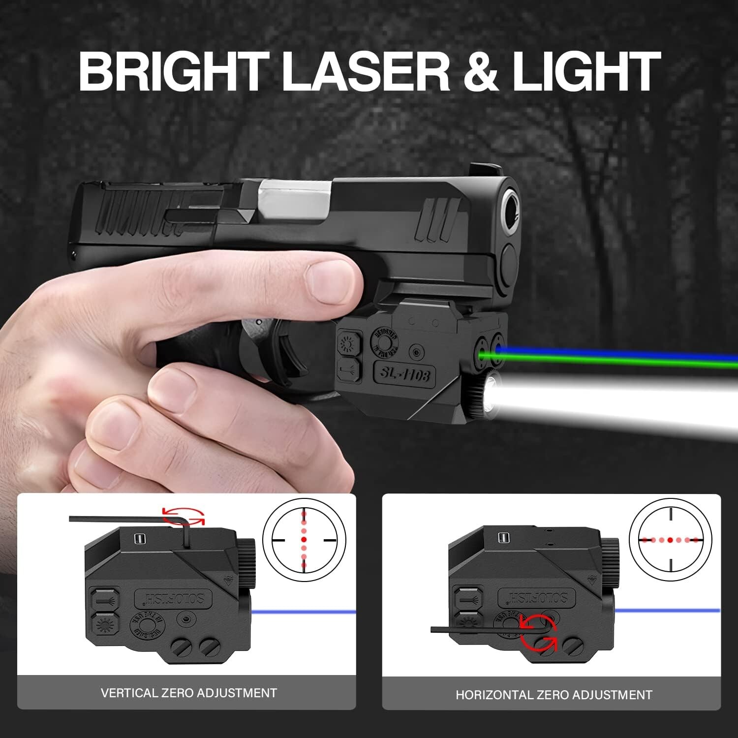 SOLOFISH Rechargeable Flashlight Green&Blue Laser Sight Pistol Picatinny Rail