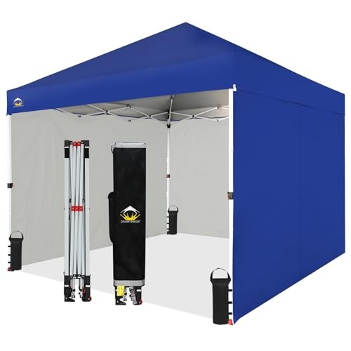 CROWN SHADES 10×10 Ft Pop Up Canopy Tent w/ 4 Sidewalls, Navy Blue (Used)