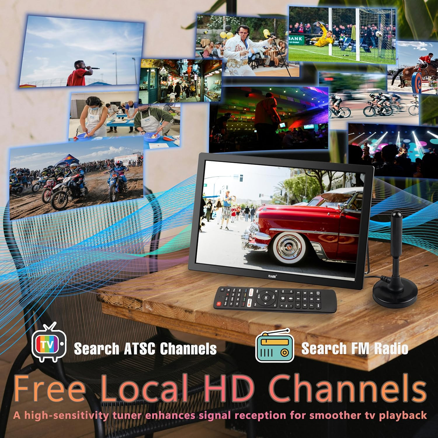 15.6″ Small Smart Tv,Built-In Digital Tuner,4000Mah Rechargeable Battery TV, HDM