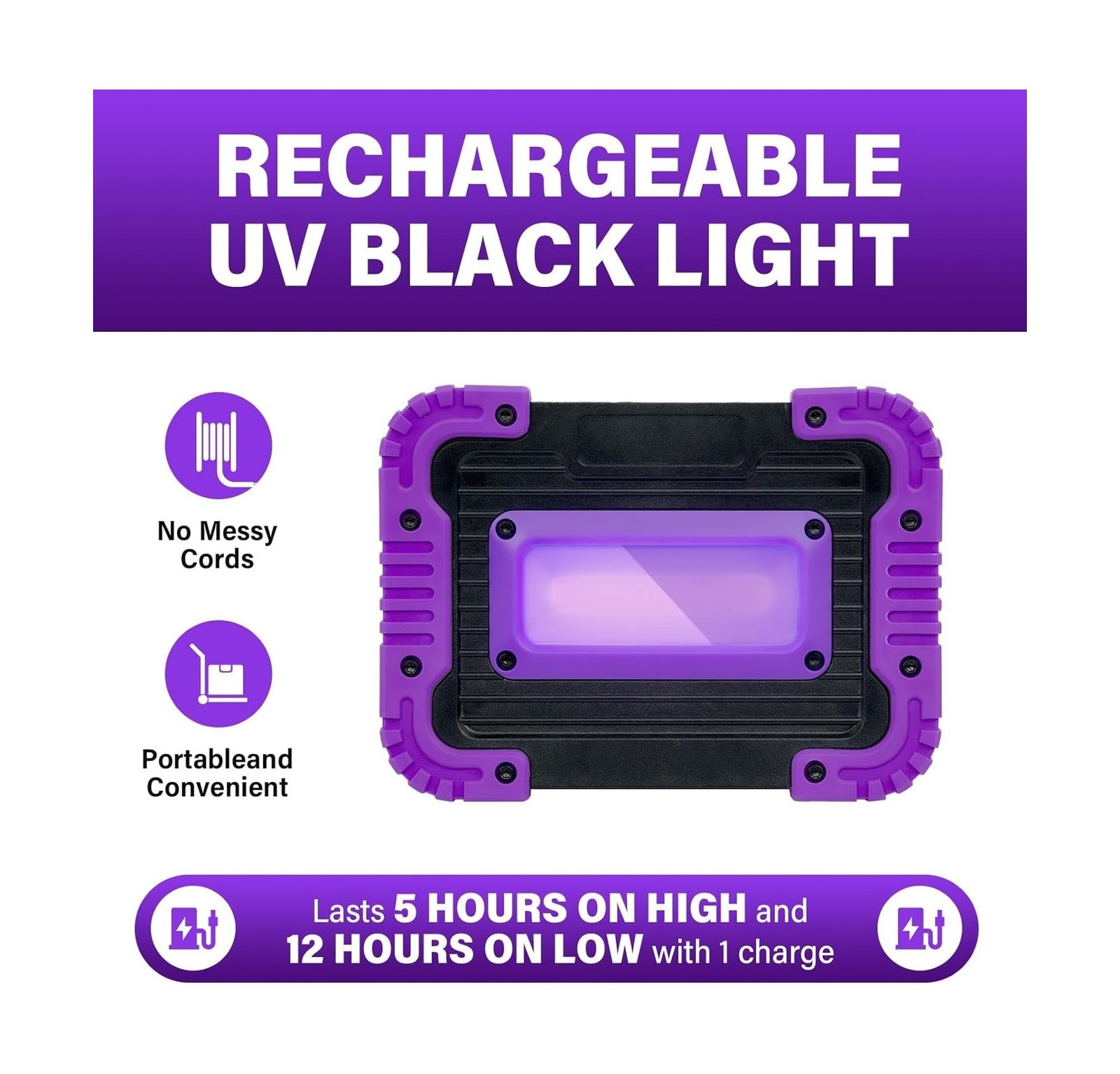 Rechargeable Black Light, Battery Powered Blacklight, Cordless 395nm Ultravio…