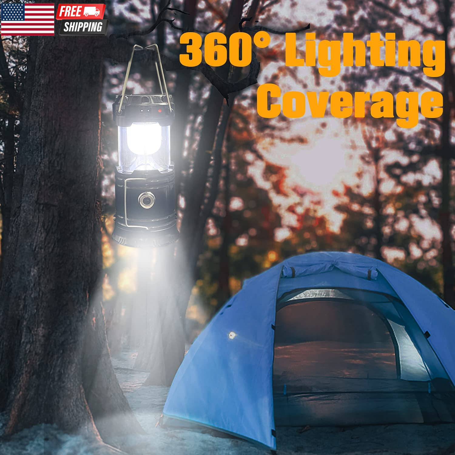Collapsible Portable LED Camping Lantern Lightweight Waterproof Solar USB Recha