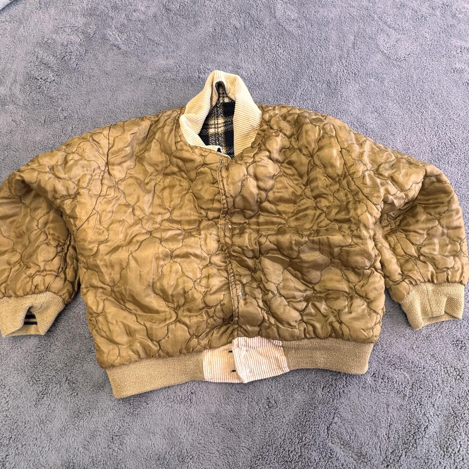 San Hui Boys 2-3 Years Beige Wool Blend Plaid Jacket Corduroy Trim Patch