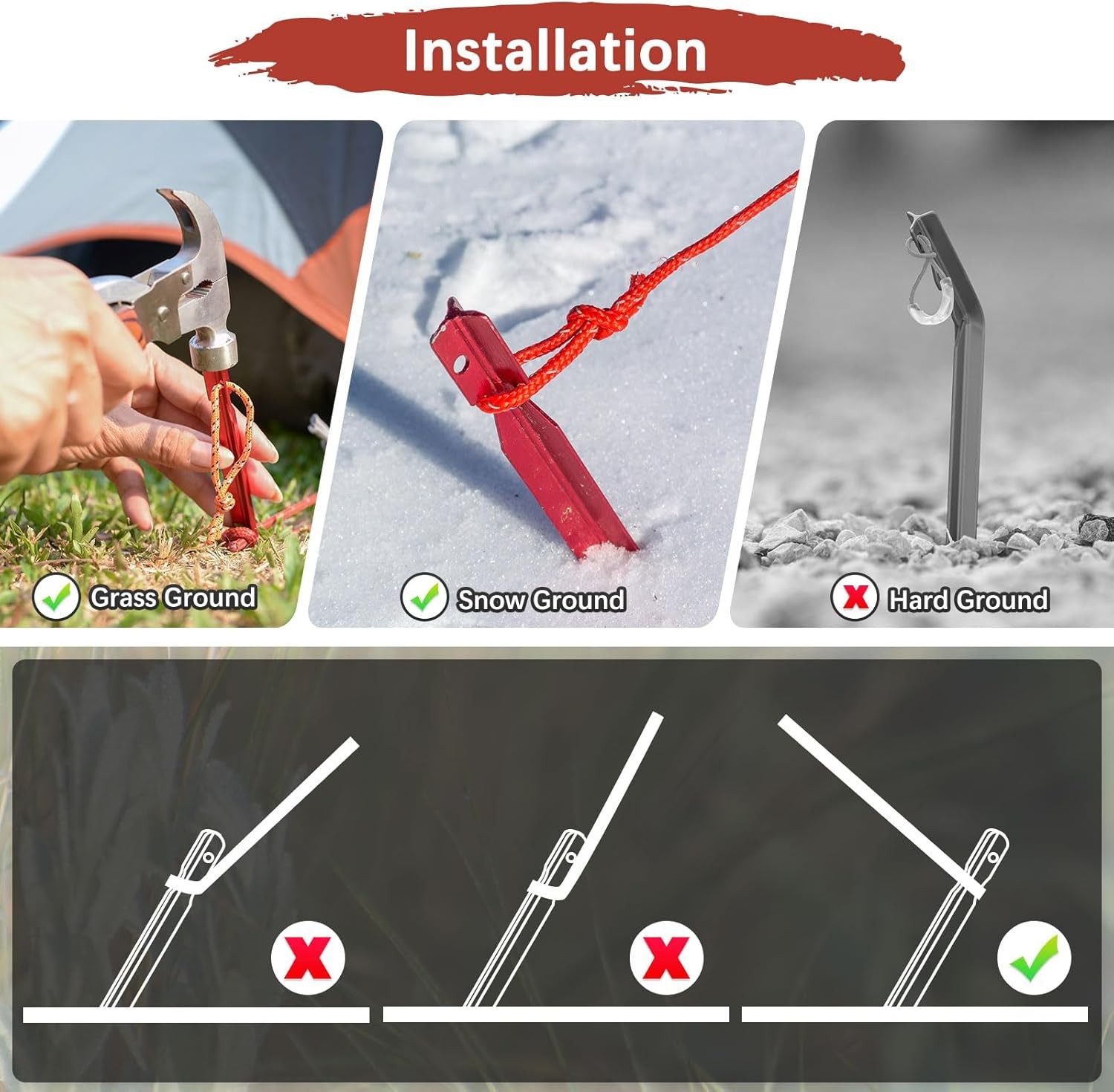 1~500 Pack Tent Stakes Heavy Duty, Aluminum Tent Stakes Pegs, Metal Tent Spikes