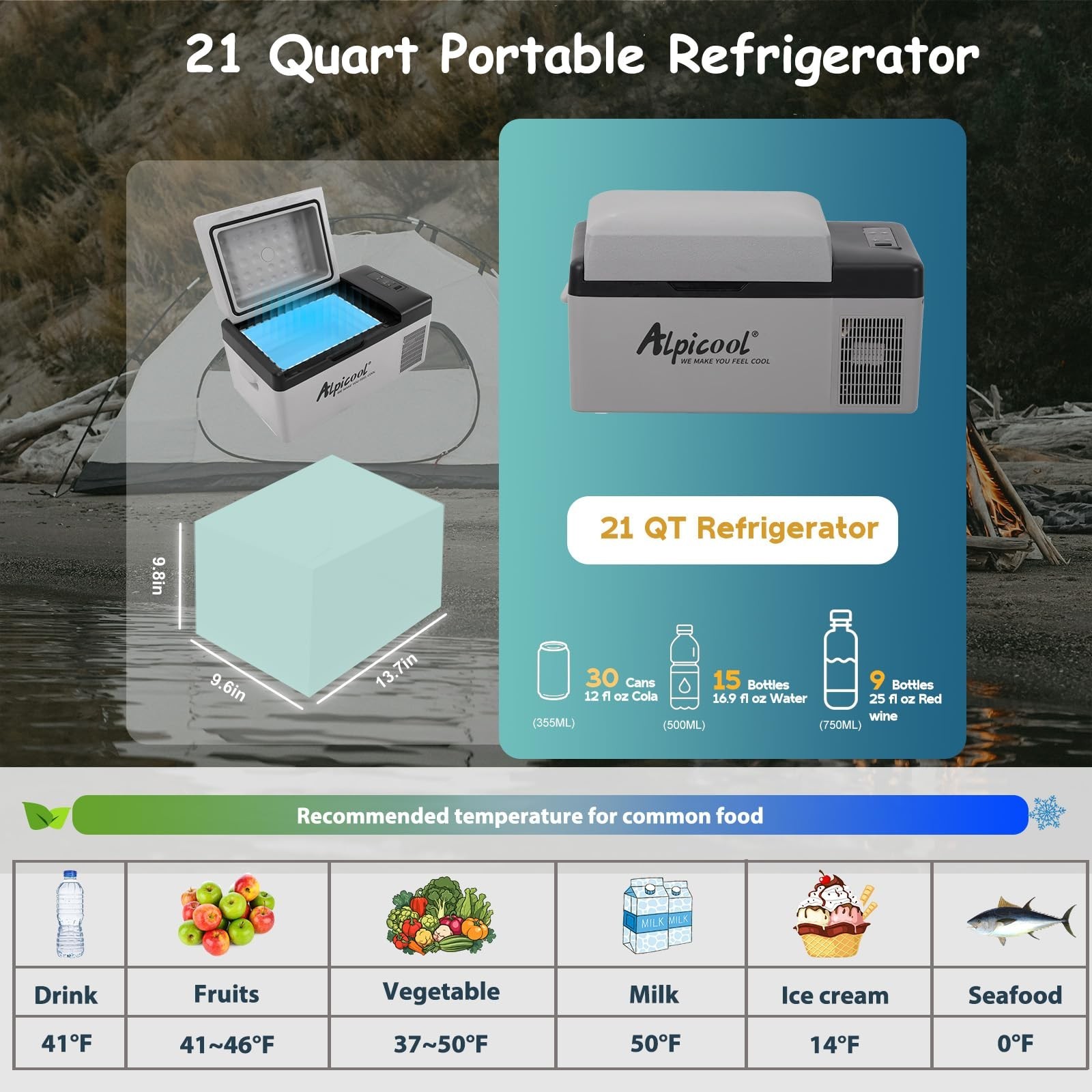 Alpicool C20 portable compressor fridge freezer 21Quart(20Liter) for car and …