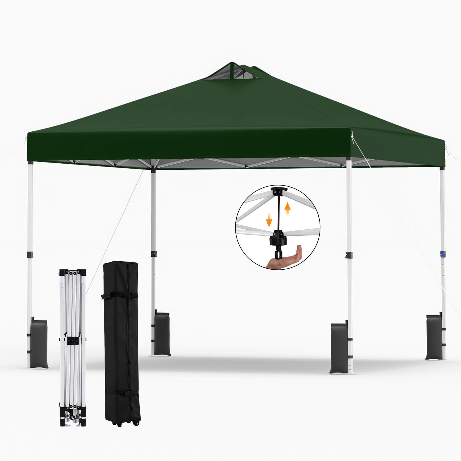 10×10 FT Pop Up Canopy Tent 1-Person 1-Button Push Instant Setup w/ 4 Sandbags