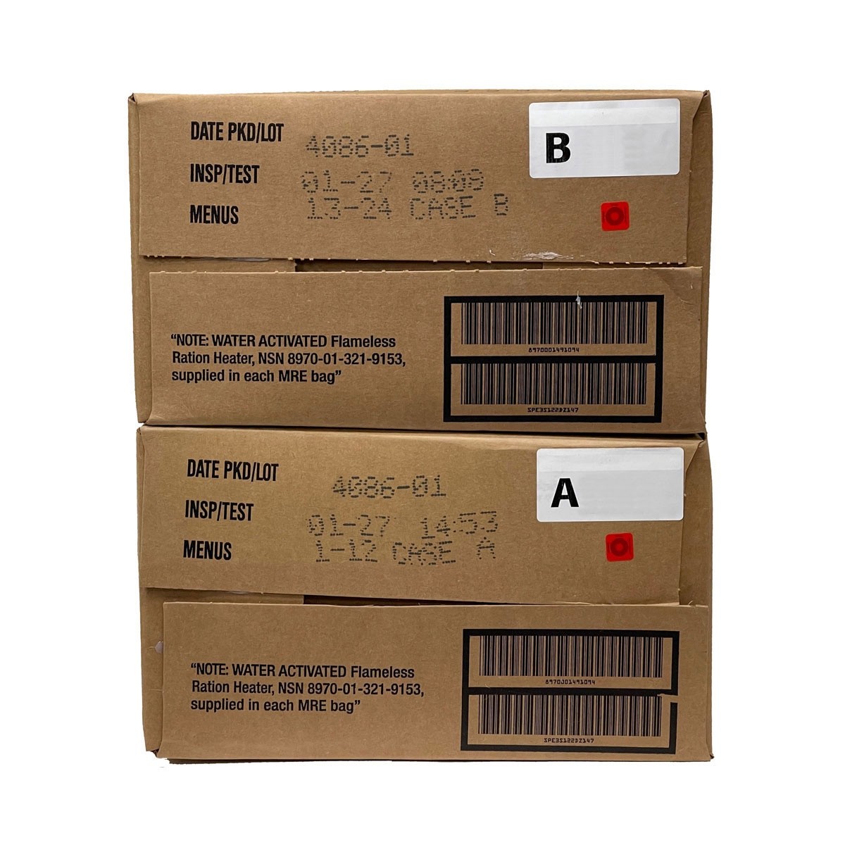 Genuine USGI MRE (Meals Ready To Eat) Case A and B Bundle Inspection 2027