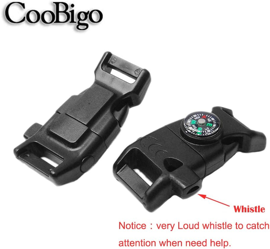 Paracord Buckle with Whistle Compass, Side Release Plastic Buckles for Paracord