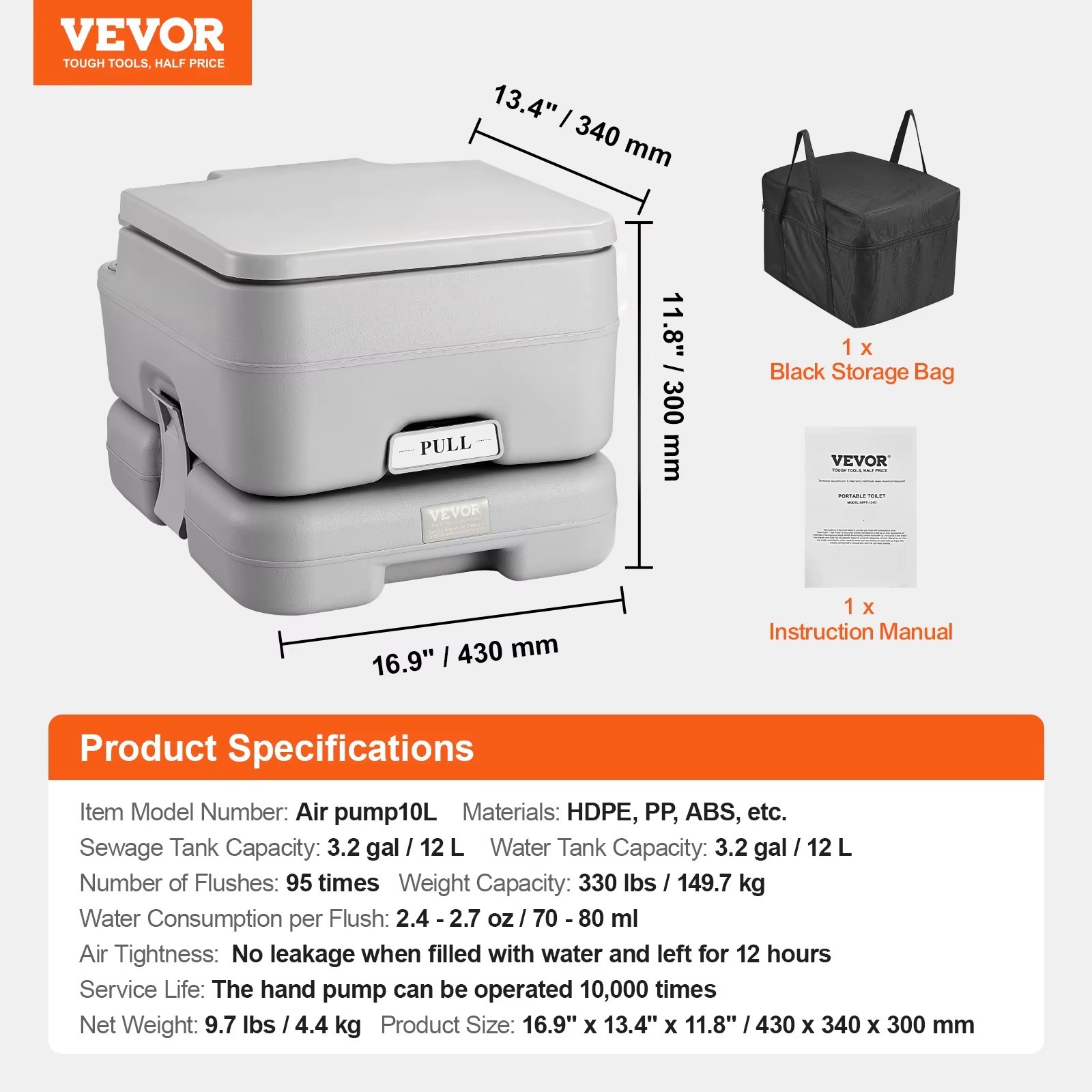 Portable Toilet for Camping Pressurized Flush Commode Leak Proof Odorless ABS