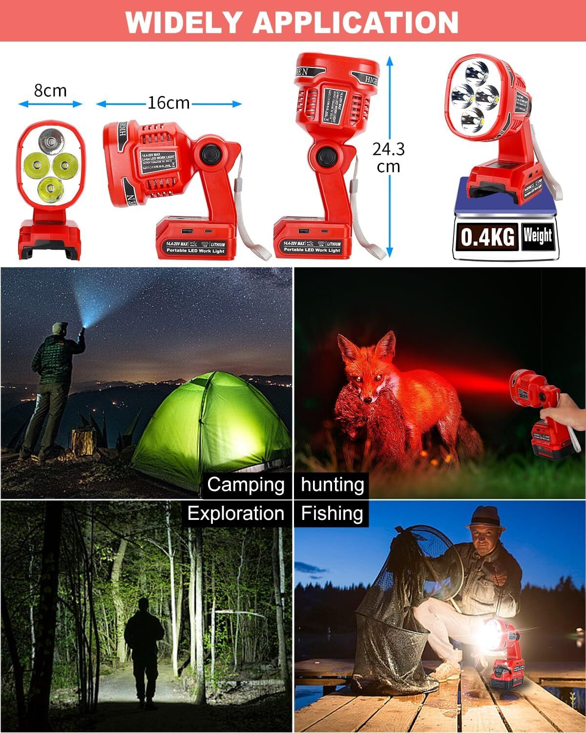 Cordless LED Flashlight for Craftsman V20 Battery 22W LED Work Light with USB