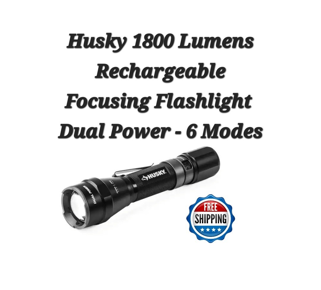 Husky 1800 Lumens Dual Power LED Rechargeable Tactical Focusing Flashlight