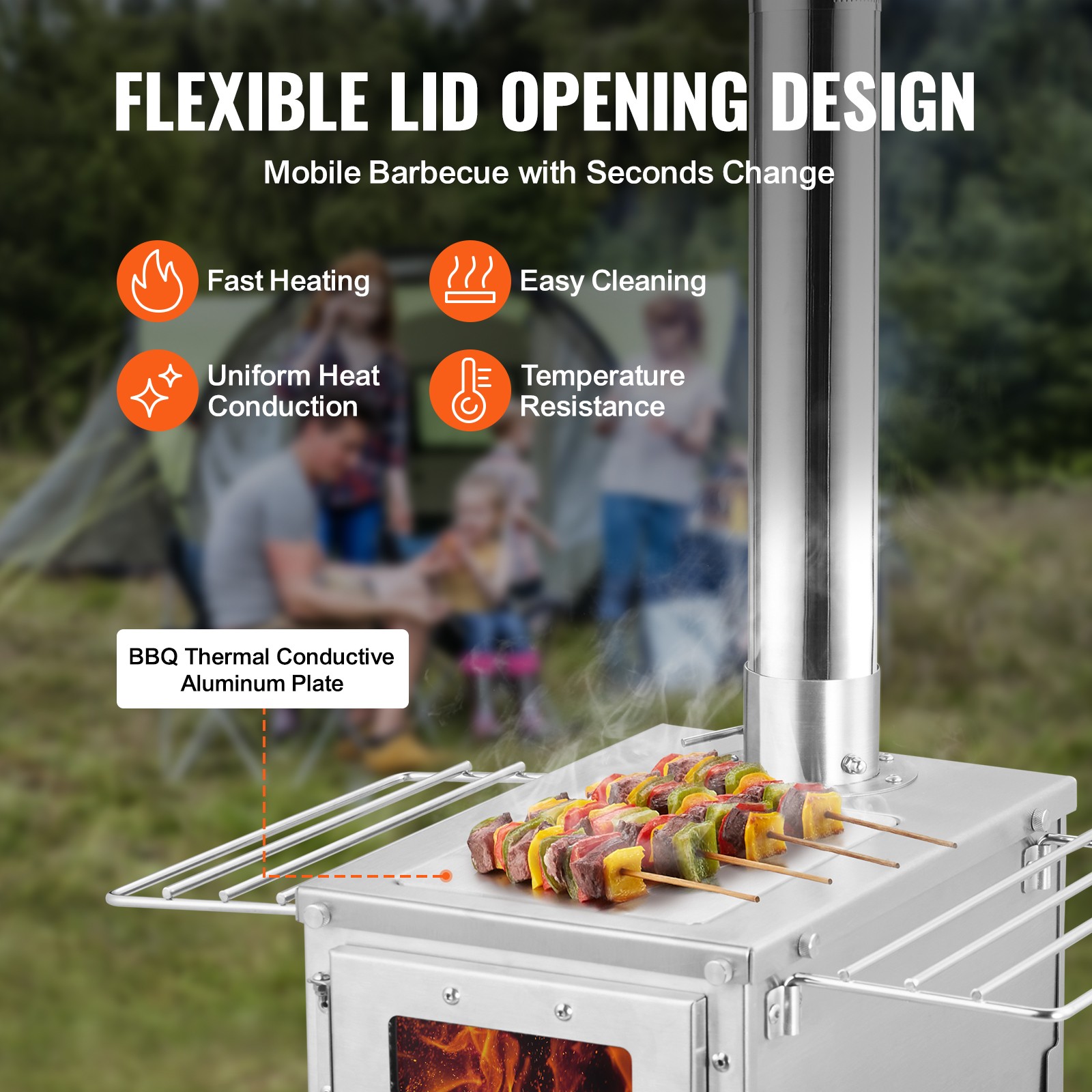 VEVOR Portable Wood Stove Camping Hot Tent BBQ Stove 80 in for Outdoor w/ Pipes