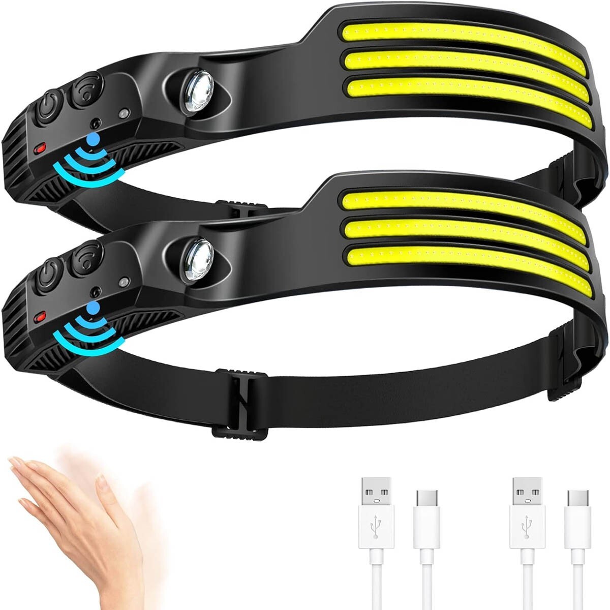 2 Pcs Waterproof COB Headlamp Night LED Sensor 230° Head Torch Headlight Lamp