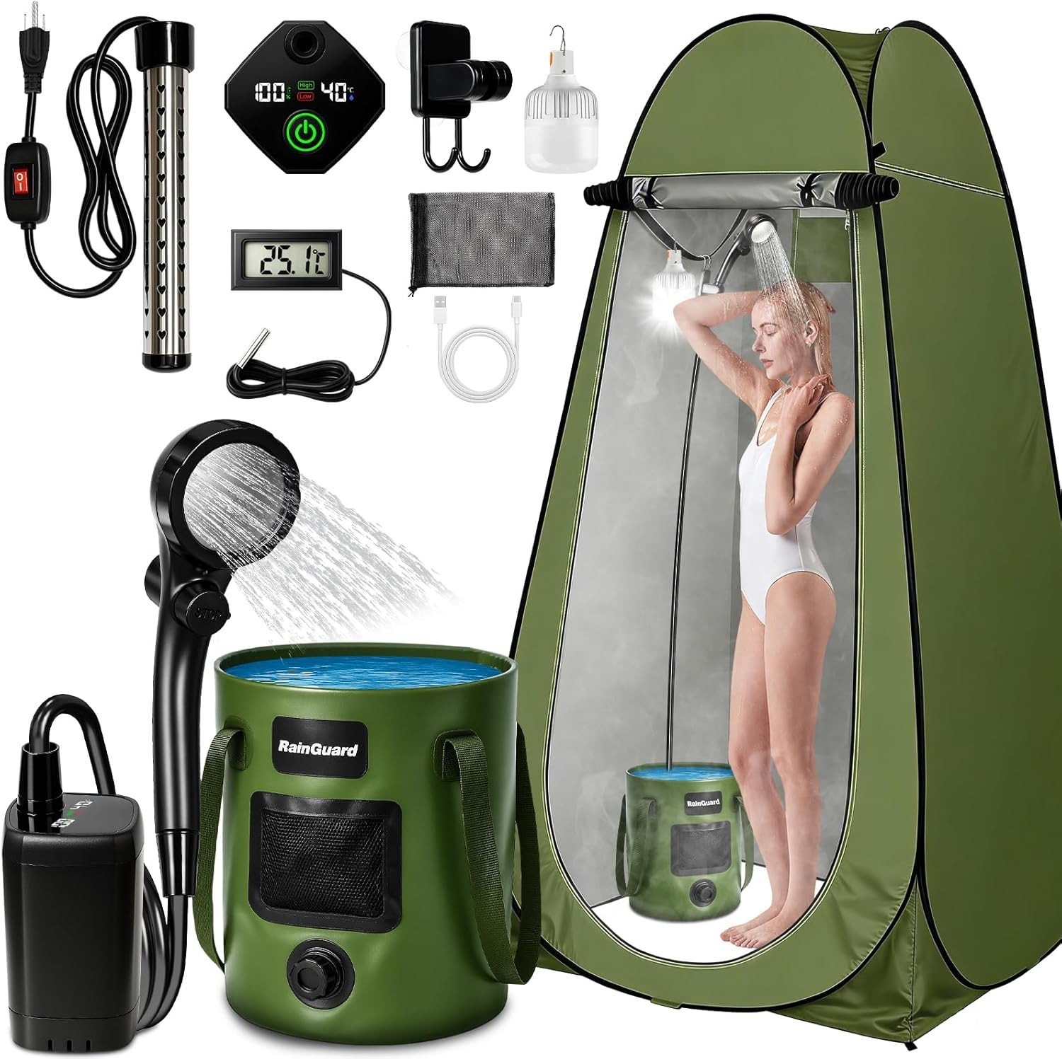 Portable Shower for Camping, 6000Mah Rechargeable Camp Shower Pump with Large Ca