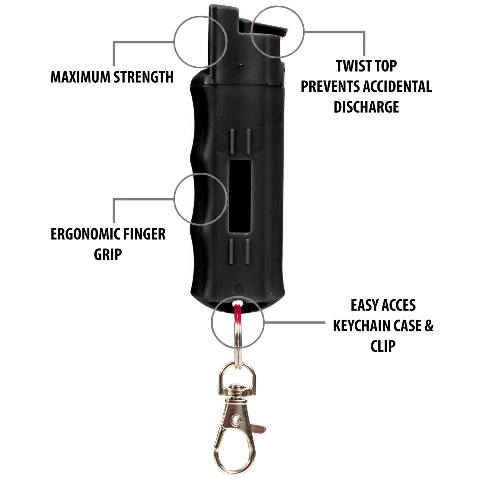 2 Pack Burn Pepper Spray 1/2oz Black Self Defense Security Keychain Twist Top