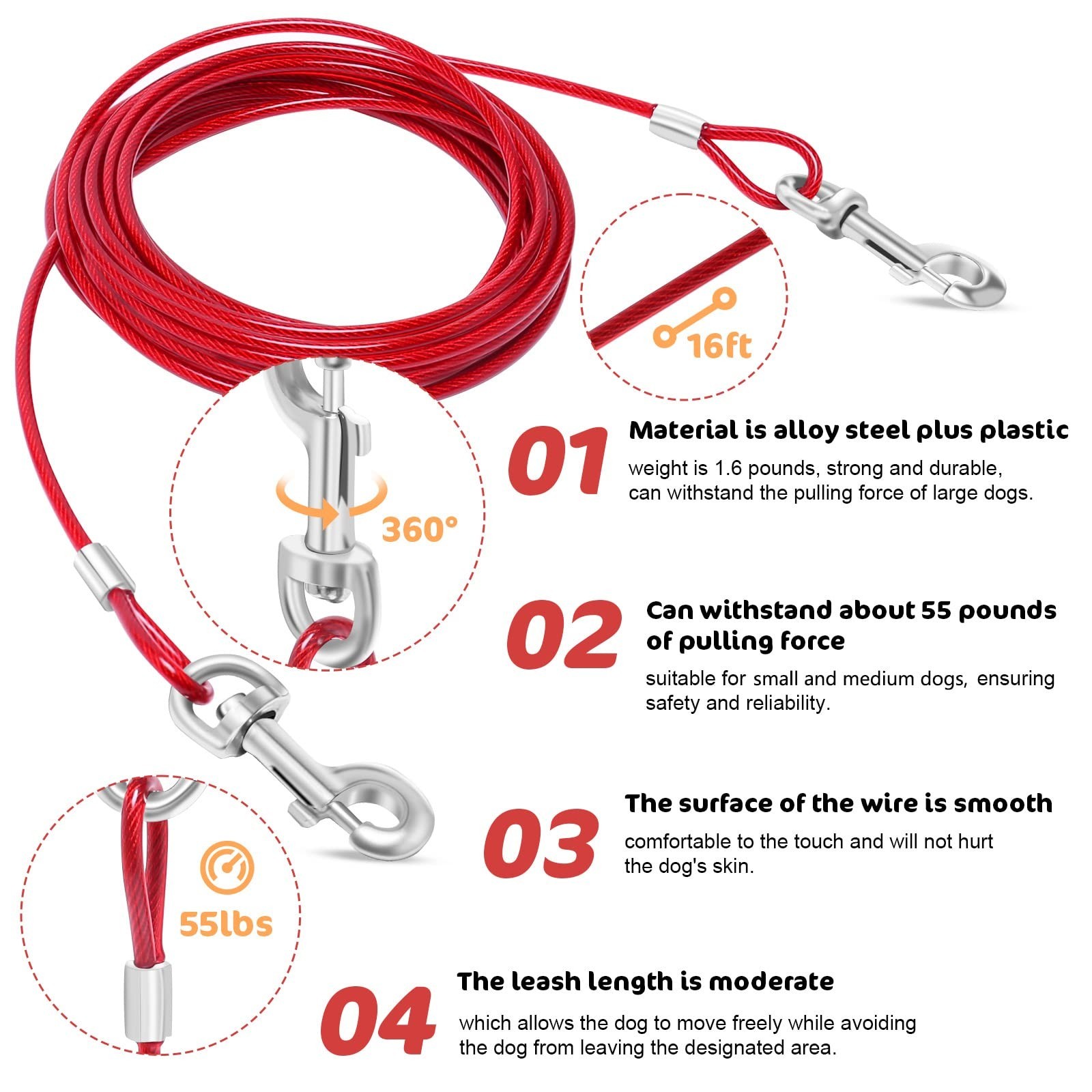 Relux 30FT Outdoor Dog Leash for Yard Training, Running, Hiking, Camping, wit…