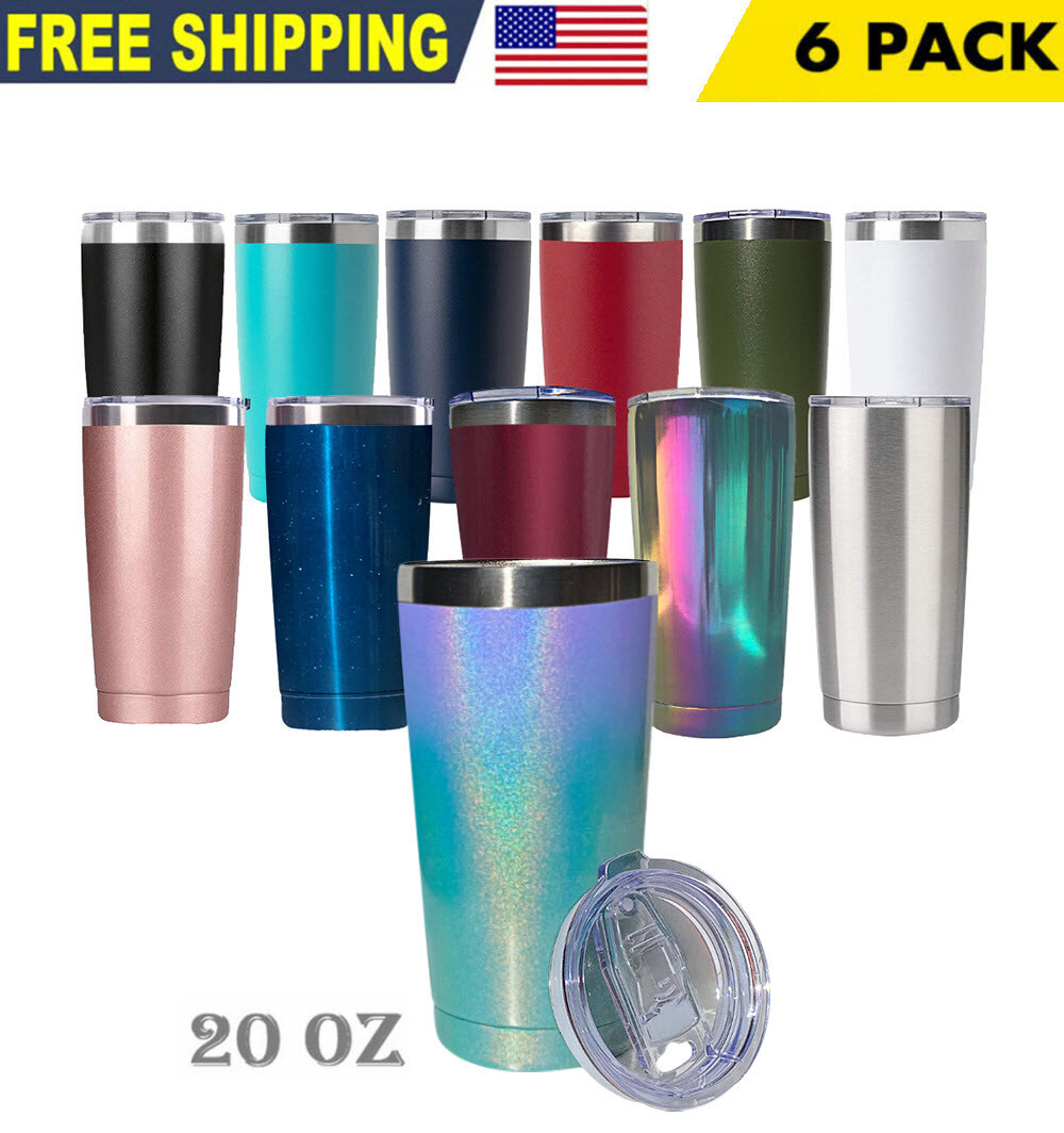 6 Pack 20oz Tumbler Stainless Steel Slider Lid Double Wall Vacuum Insulated