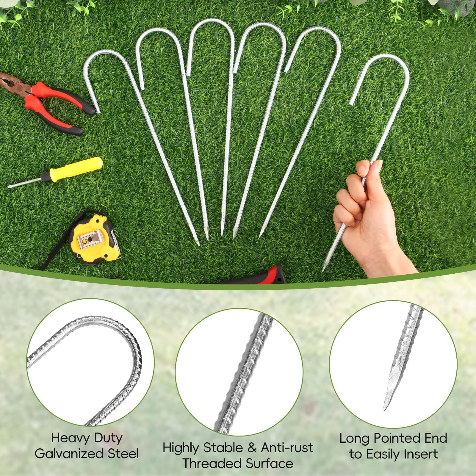 12 Pack 12 Inch Rebar Stakes Heavy Duty J Hook Ground Stakes Tent Stakes…