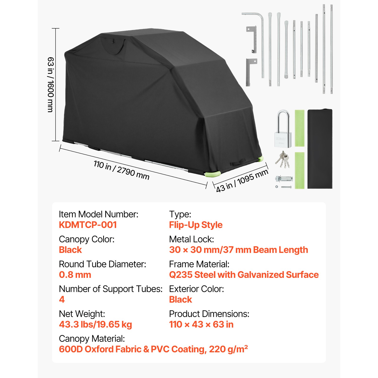 Motorcycle Shelter Shed Cover Storage Tent Flip-Up w/ Lock Safe Garage S L Size